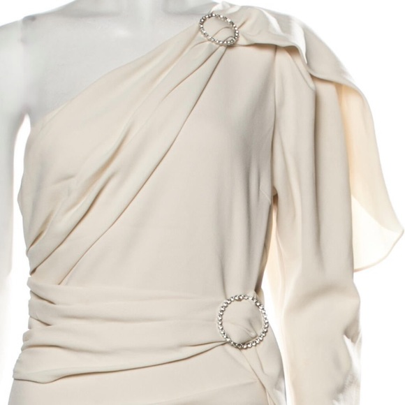 Ronny Kobo XS/S One-Shoulder Gathered Mini Dress Cream Cocktail Party Wedding - Picture 4 of 16